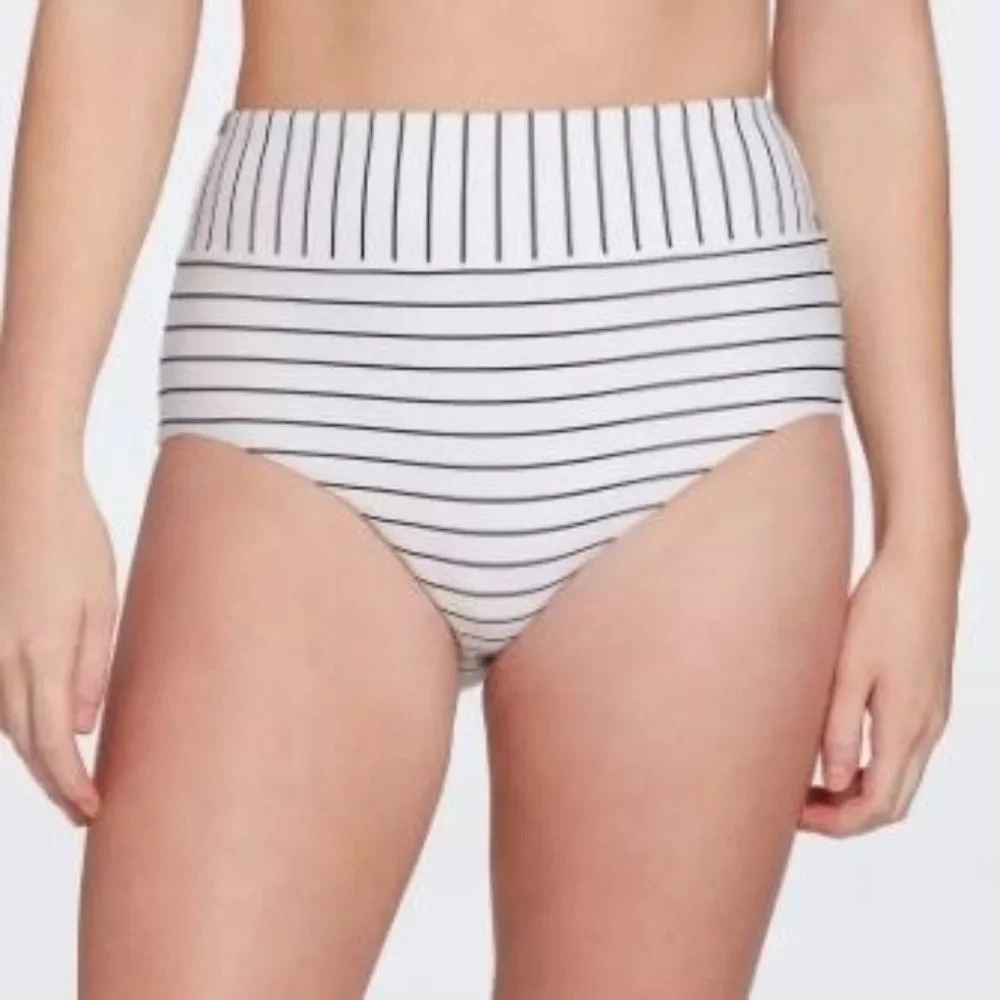CALIA By Carrie Underwood NWT Sz XL Stripe White/Black Wide Band High Rise Swim - Picture 1 of 6